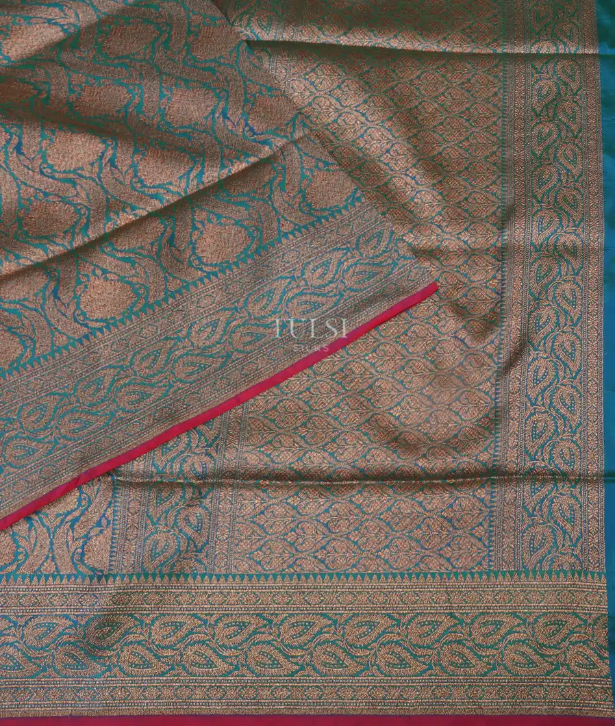 Peacock Blue Banaras Silk Saree T5227962