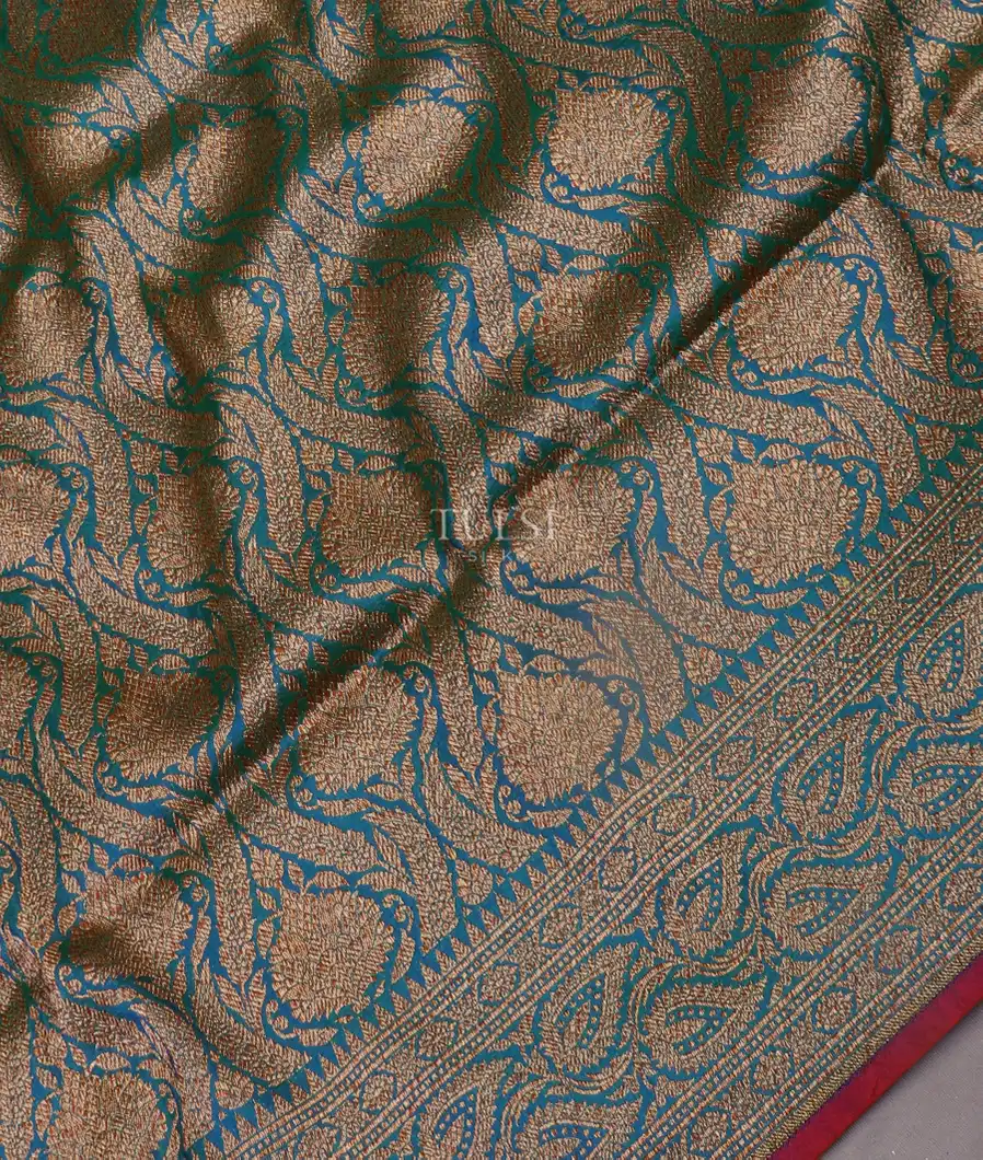 Peacock Blue Banaras Silk Saree T5227964
