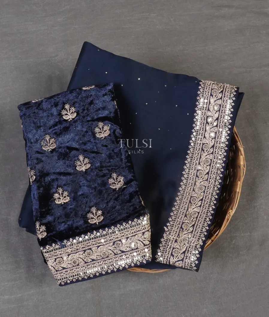 Blue Kora Organza Embroidery Saree T538327-image