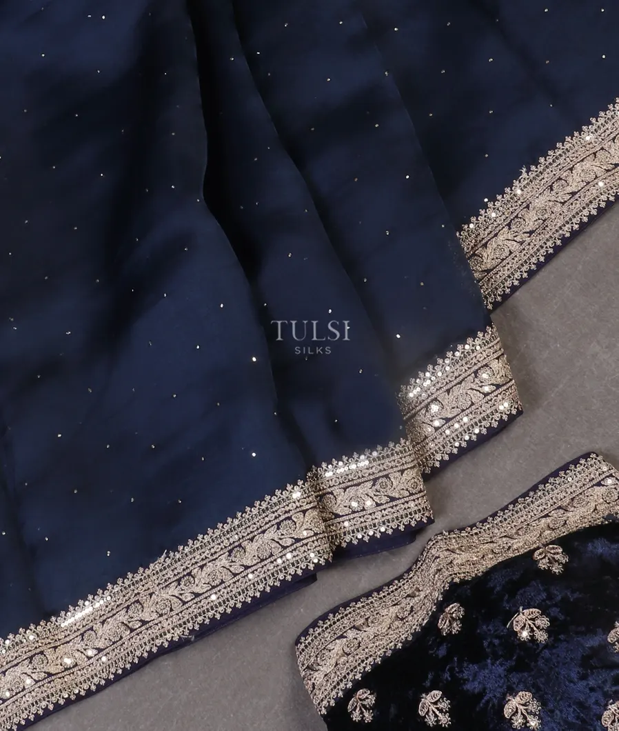 Blue Kora Organza Embroidery Saree T5383272