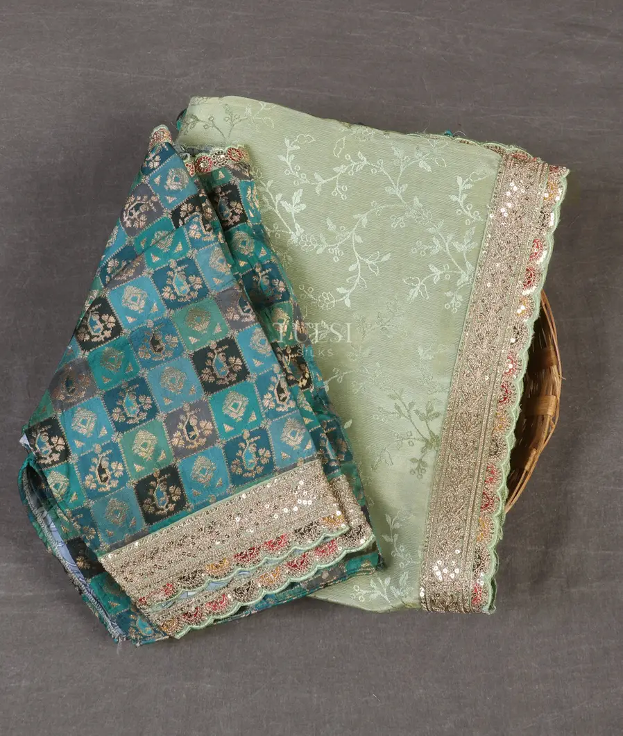 Green Crepe jacquard  Embroidery Silk Saree T534141-image
