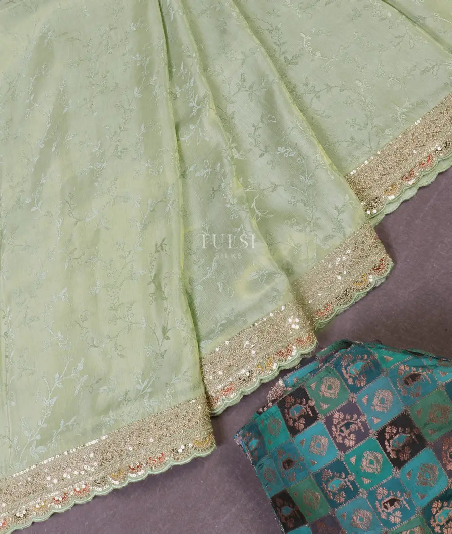 Green Crepe jacquard  Embroidery Silk Saree T5341412