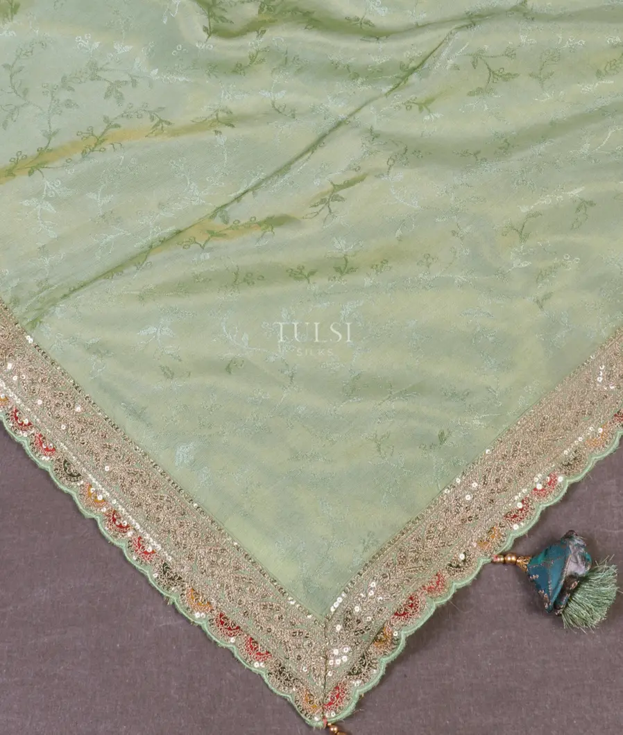 Green Crepe jacquard  Embroidery Silk Saree T5341415