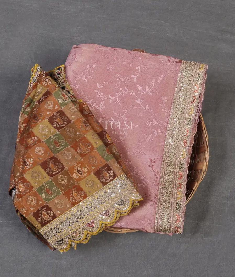 Pink Crepe jacquard Embroidery Silk Saree T534139-image