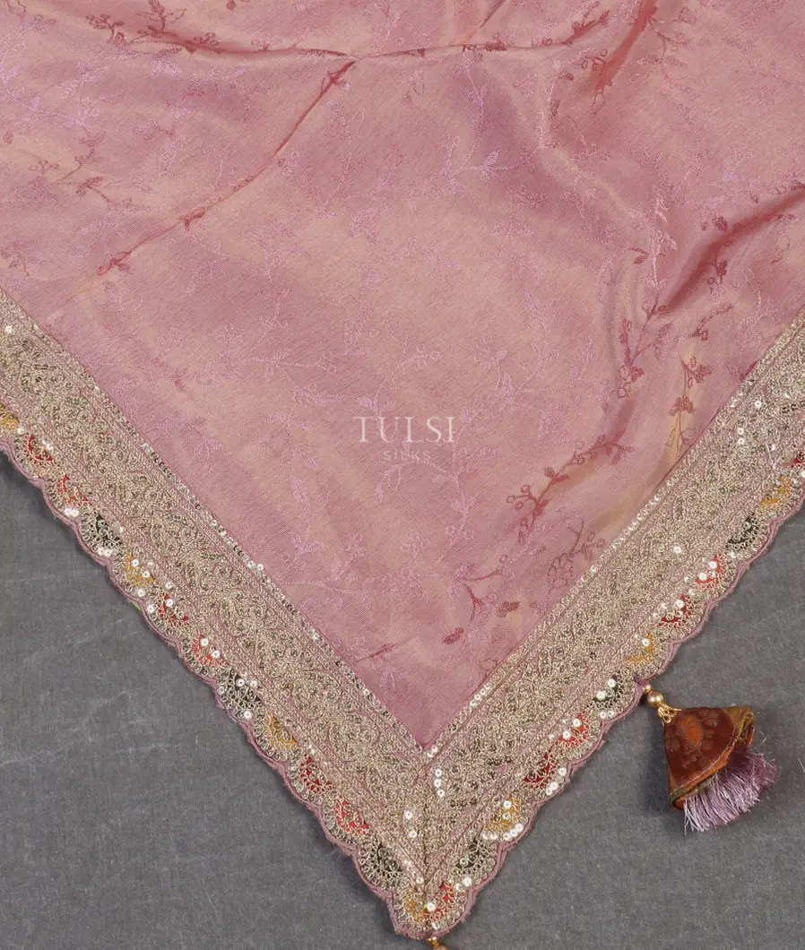 Pink Crepe jacquard Embroidery Silk Saree T5341395