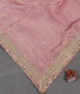 Pink Crepe jacquard Embroidery Silk Saree T5341395