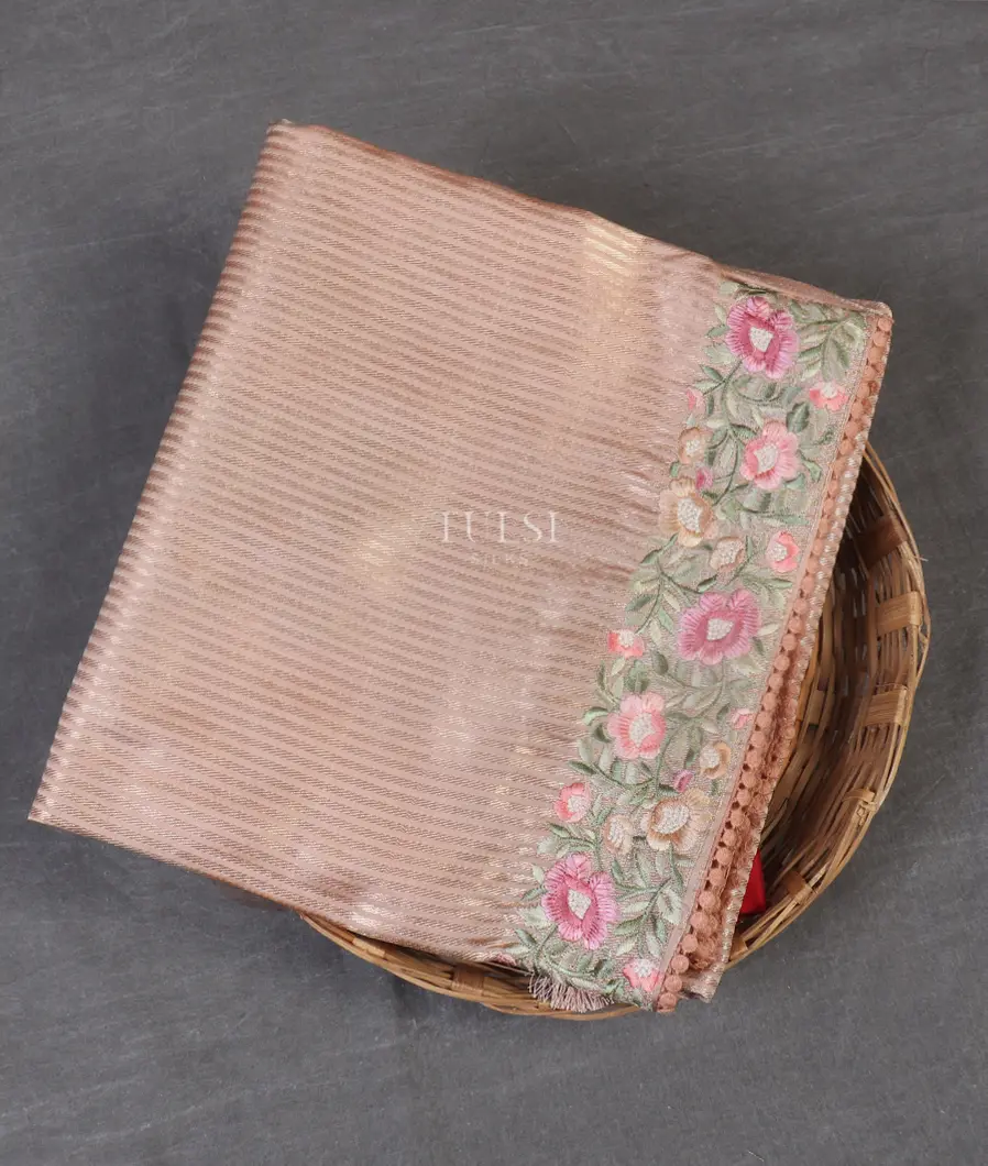 Pink Satin Crepe Silk Embroidery Saree T532032-image