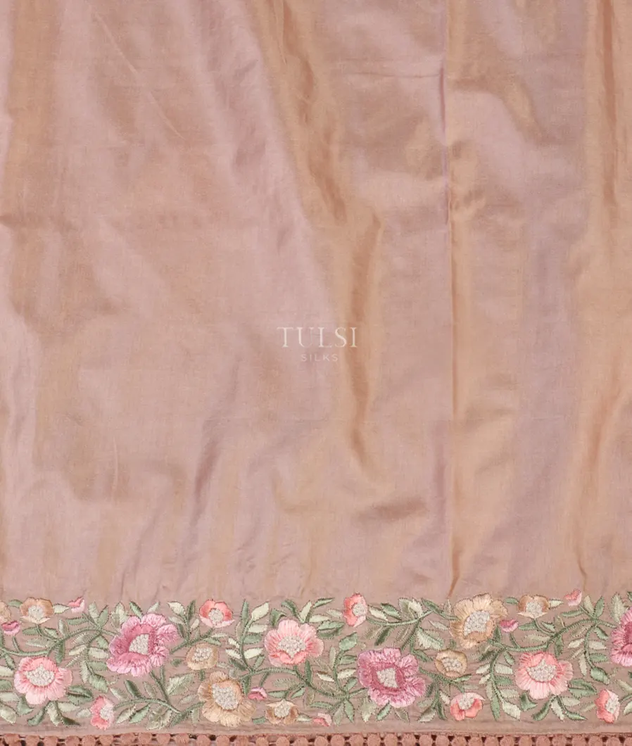 Pink Satin Crepe Silk Embroidery Saree T5320323