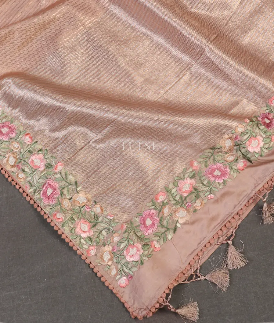 Pink Satin Crepe Silk Embroidery Saree T5320324