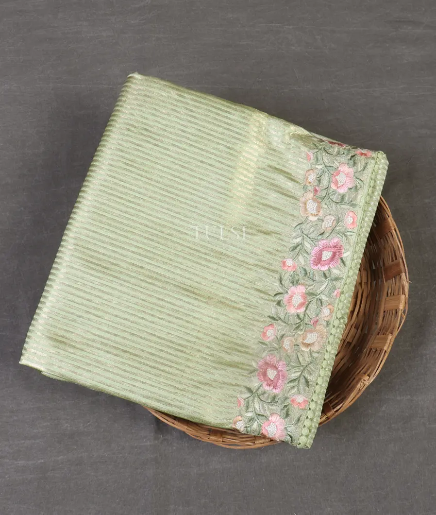 Green Satin Crepe Silk Embroidery Saree T532029-image