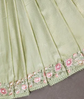 Green Satin Crepe Silk Embroidery Saree T5320292