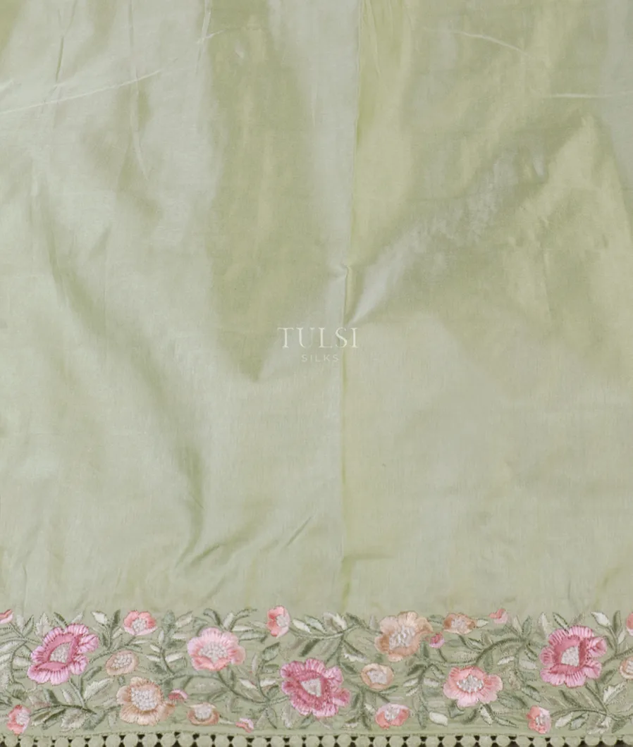 Green Satin Crepe Silk Embroidery Saree T5320293