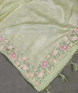 Green Satin Crepe Silk Embroidery Saree T5320294