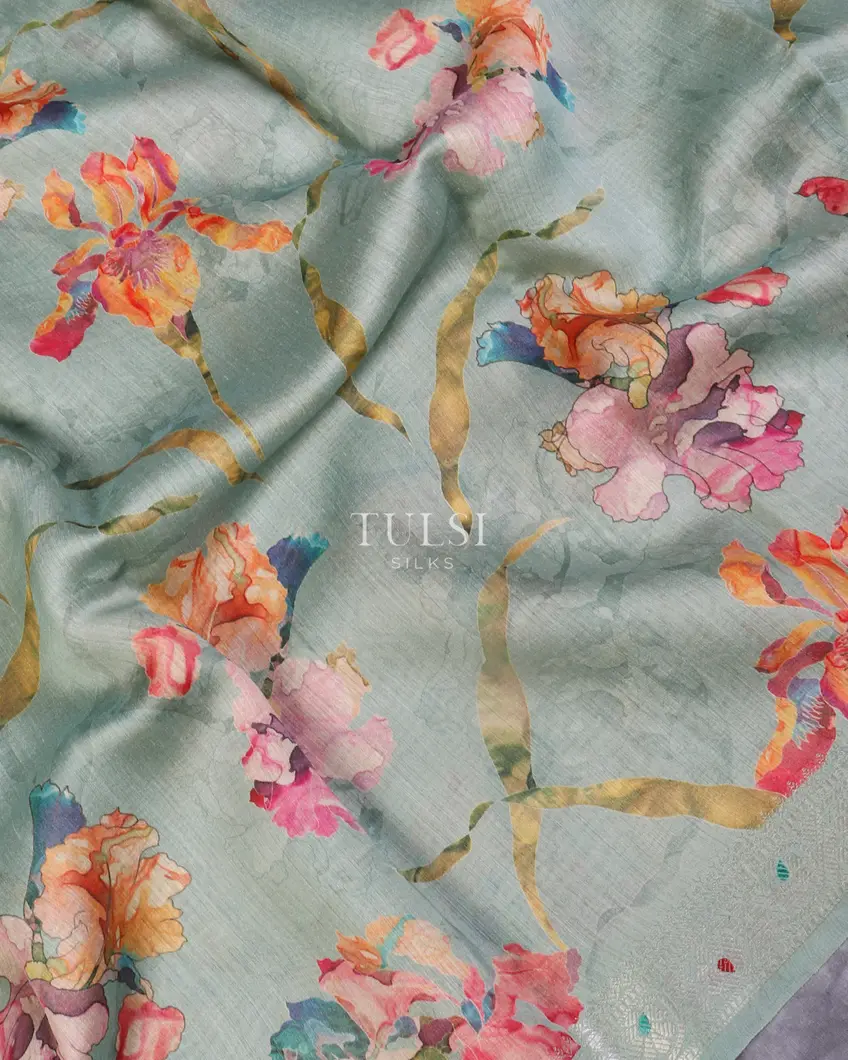 Blue Munga Tussar Silk Saree T532061 (Shipping 15 - 30 Business days)4