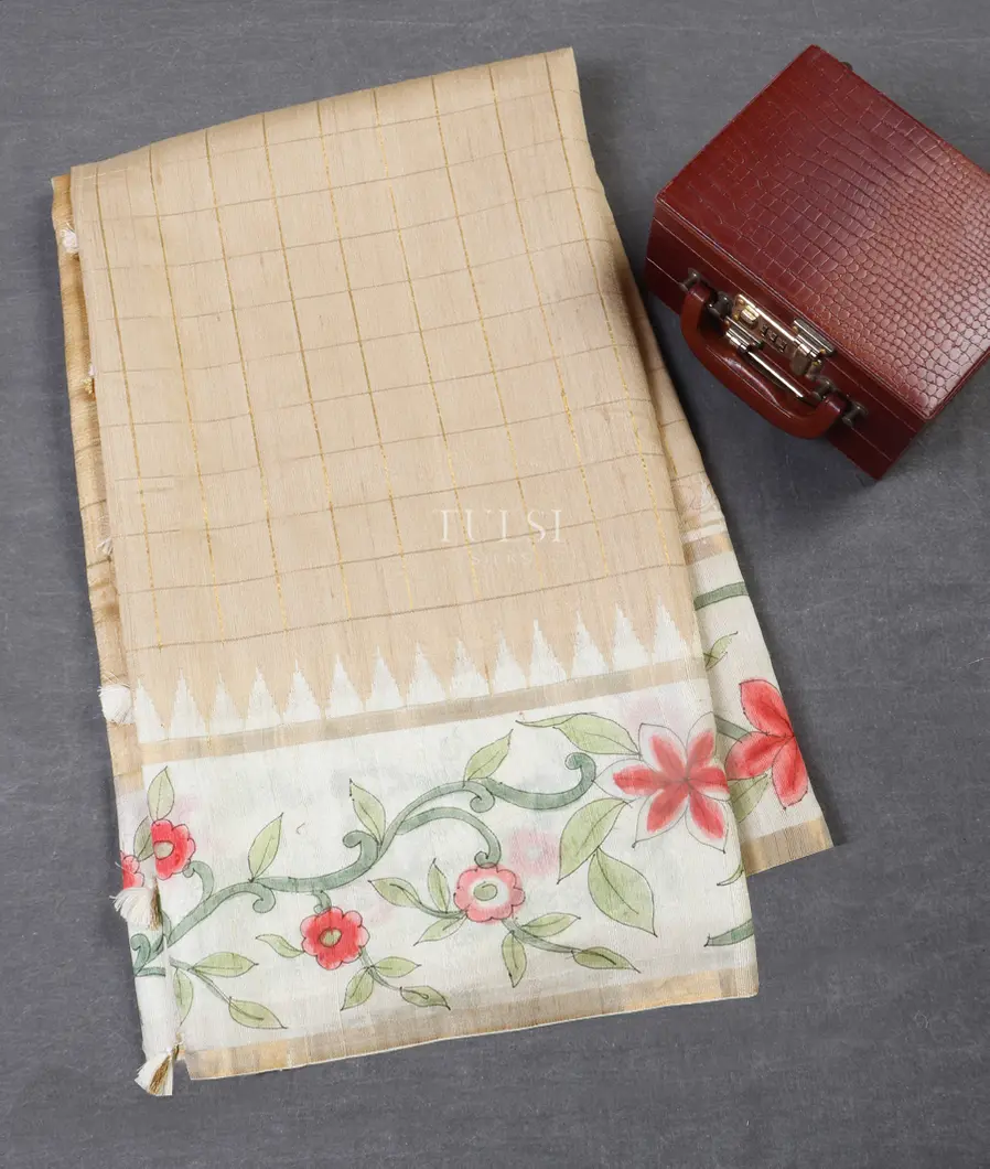 Beige Tussar Handpainted Saree T534454-image