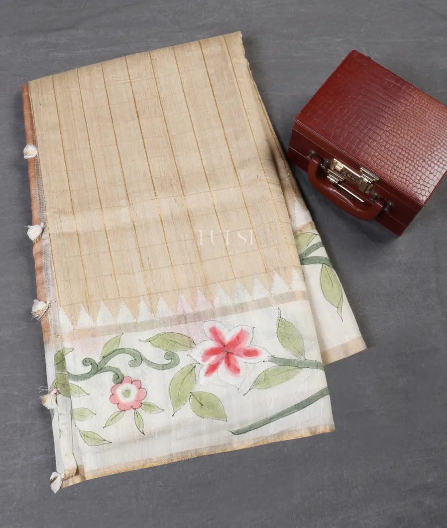 Beige Tussar Handpainted Saree T534453-image