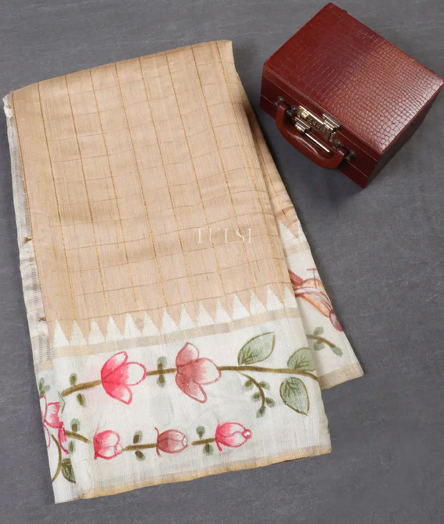 Beige Tussar Handpainted Saree T534452-image