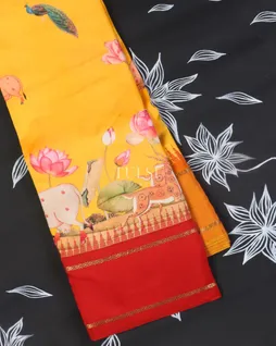 Yellow Printed Soft Silk Saree T5360491