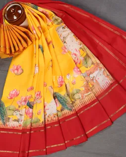 Yellow Printed Soft Silk Saree T5360492