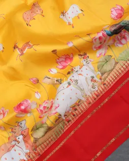 Yellow Printed Soft Silk Saree T5360494