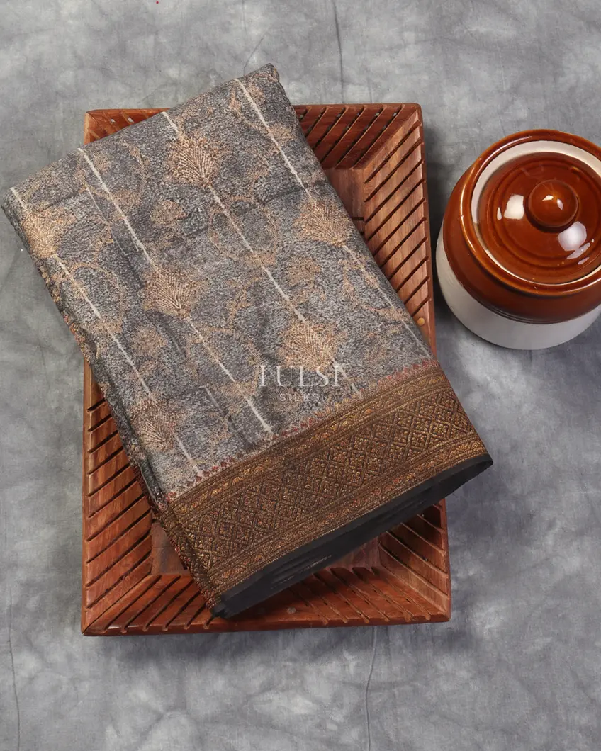 Grey Mysore Crepe Silk Saree T526025-image