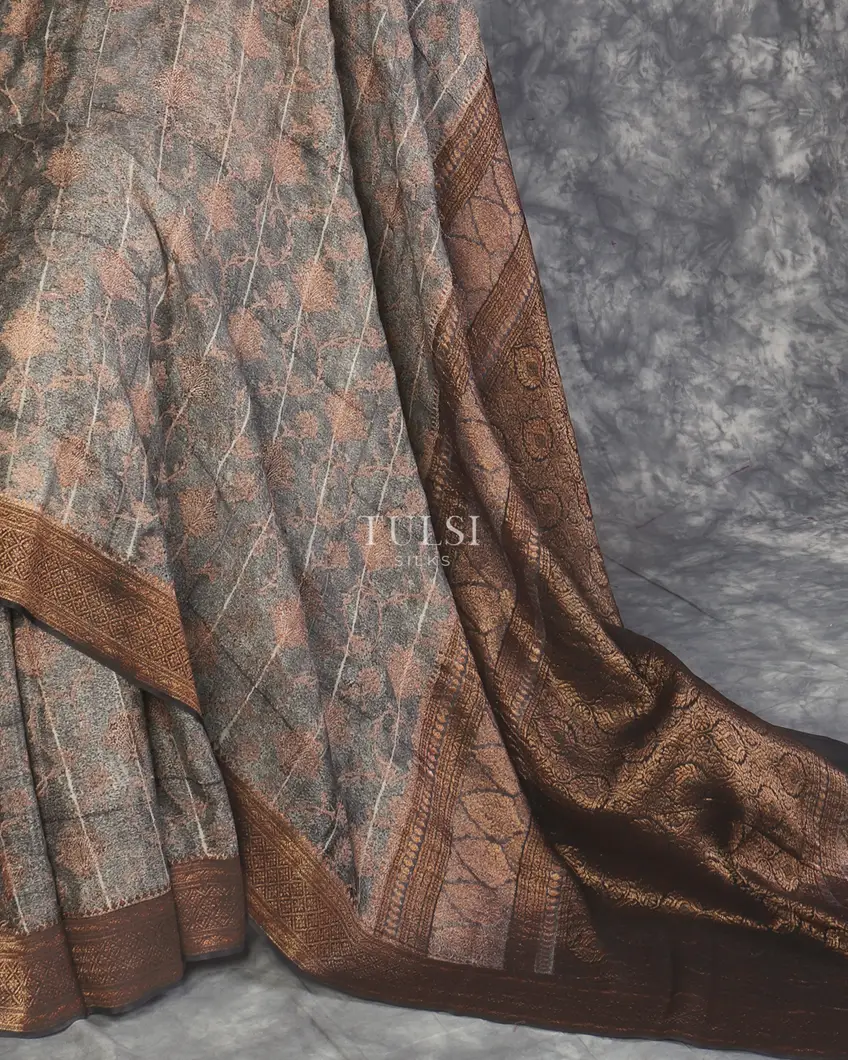 Grey Mysore Crepe Silk Saree T5260252