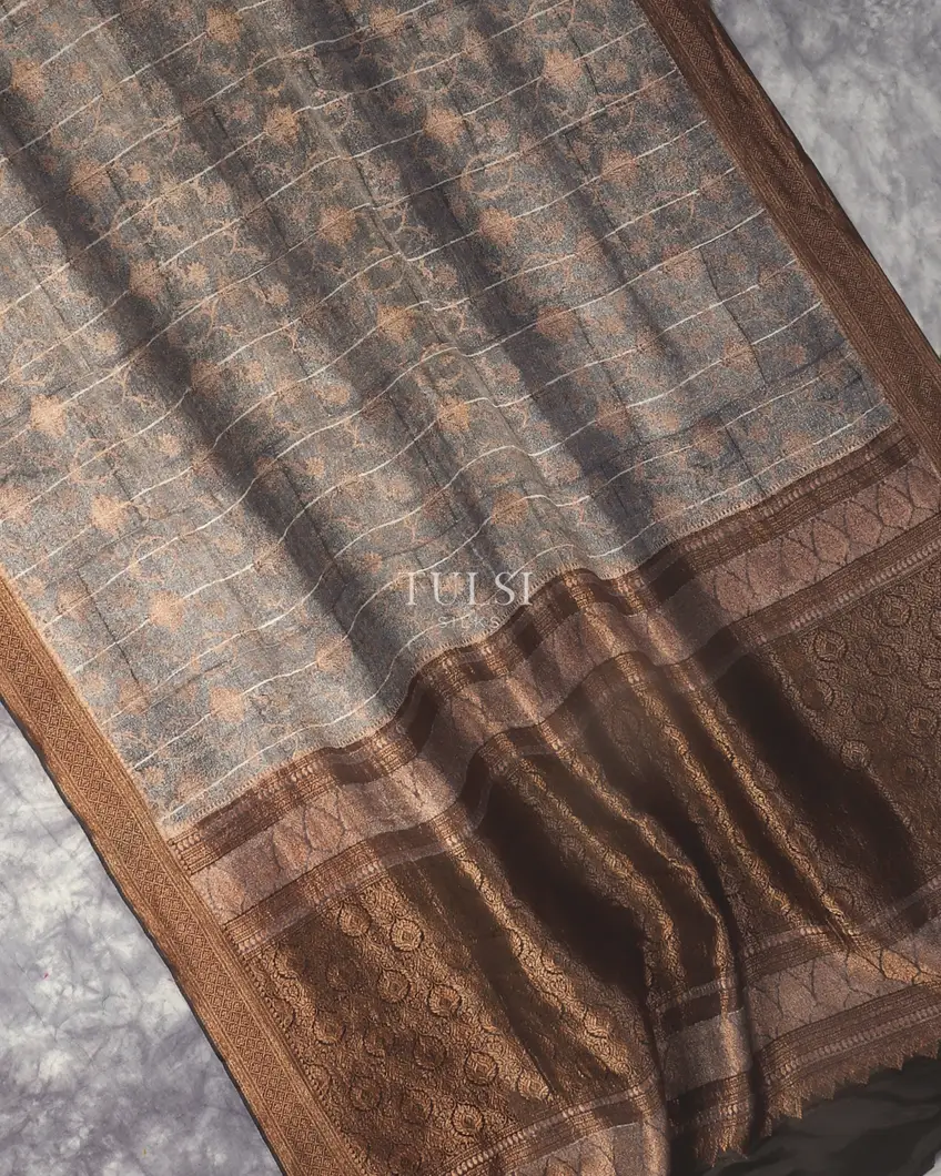 Grey Mysore Crepe Silk Saree T5260254