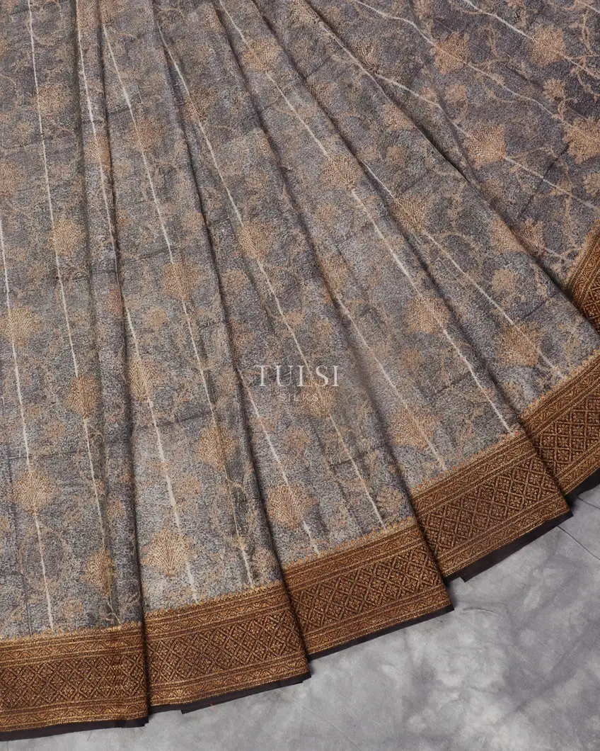 Grey Mysore Crepe Silk Saree T5260255