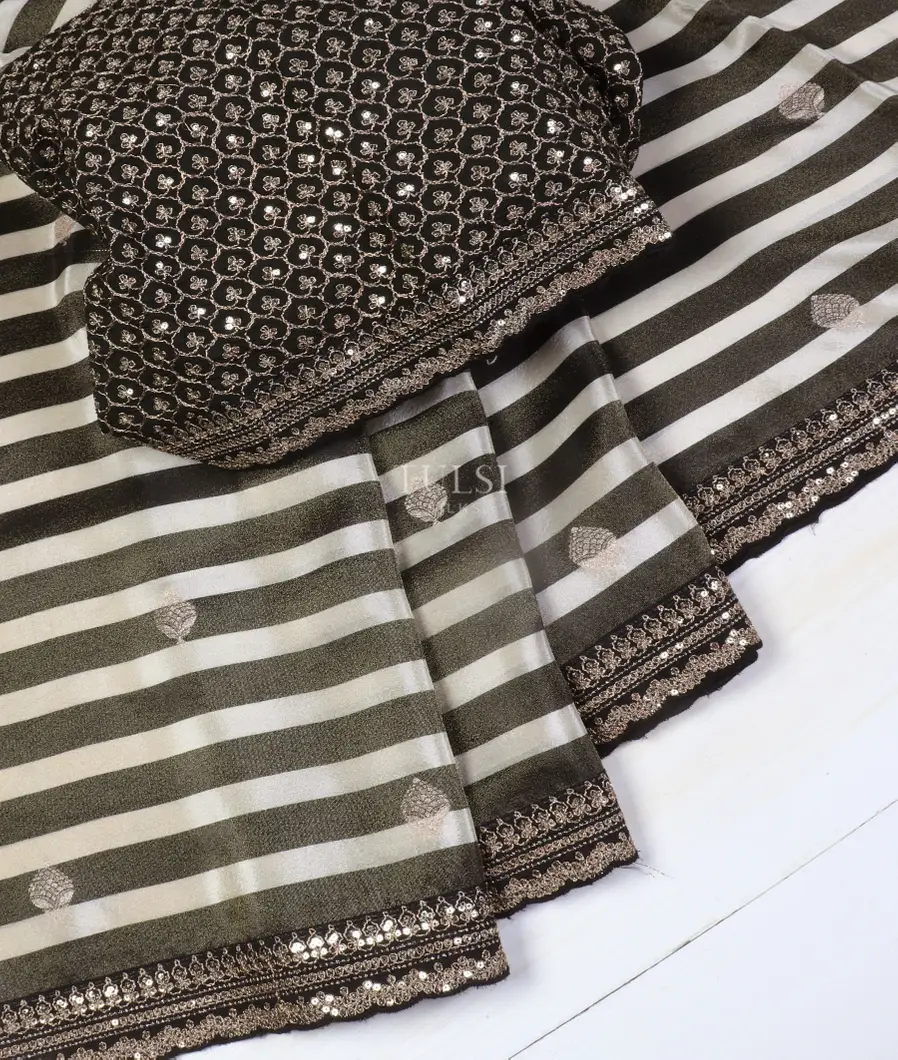 Black And White Kora Tissue Organza Embroidery Saree T5316732
