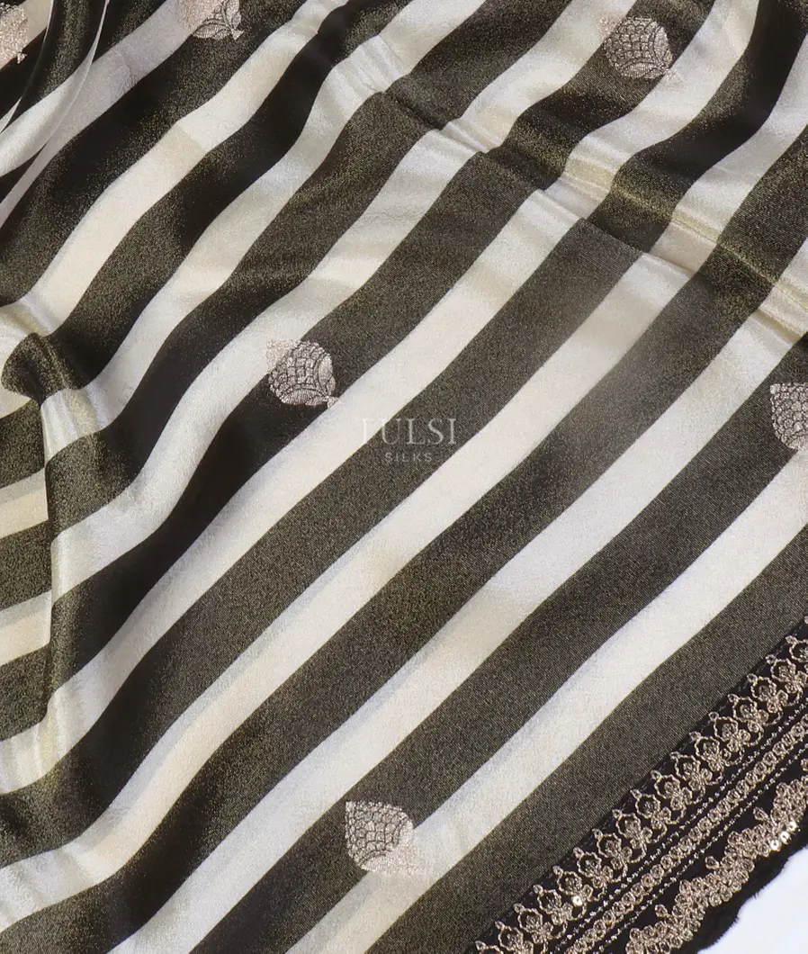 Black And White Kora Tissue Organza Embroidery Saree T5316735