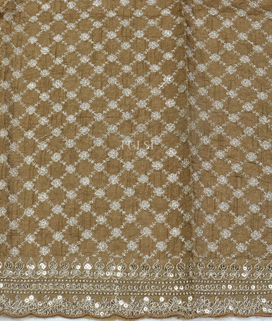 Brown And Off -White Kora Tissue Organza Embroidery Saree T5347333