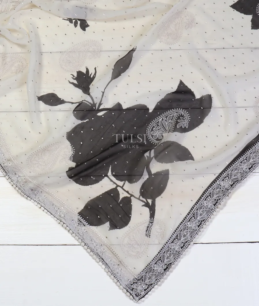 Off - White Georgette Silk Embroidery Saree T5272694