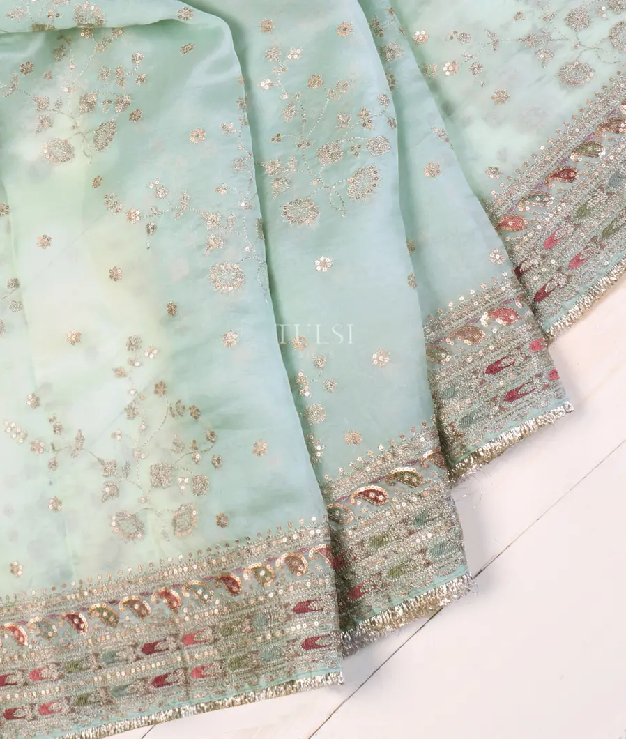 Blue Kora Organza Embroidery Saree T5035762