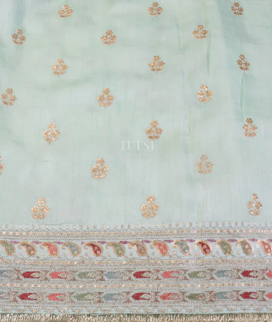 Blue Kora Organza Embroidery Saree T5035763