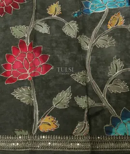 Greenish Grey Kora Tissue Organza Embroidery Saree T4630943