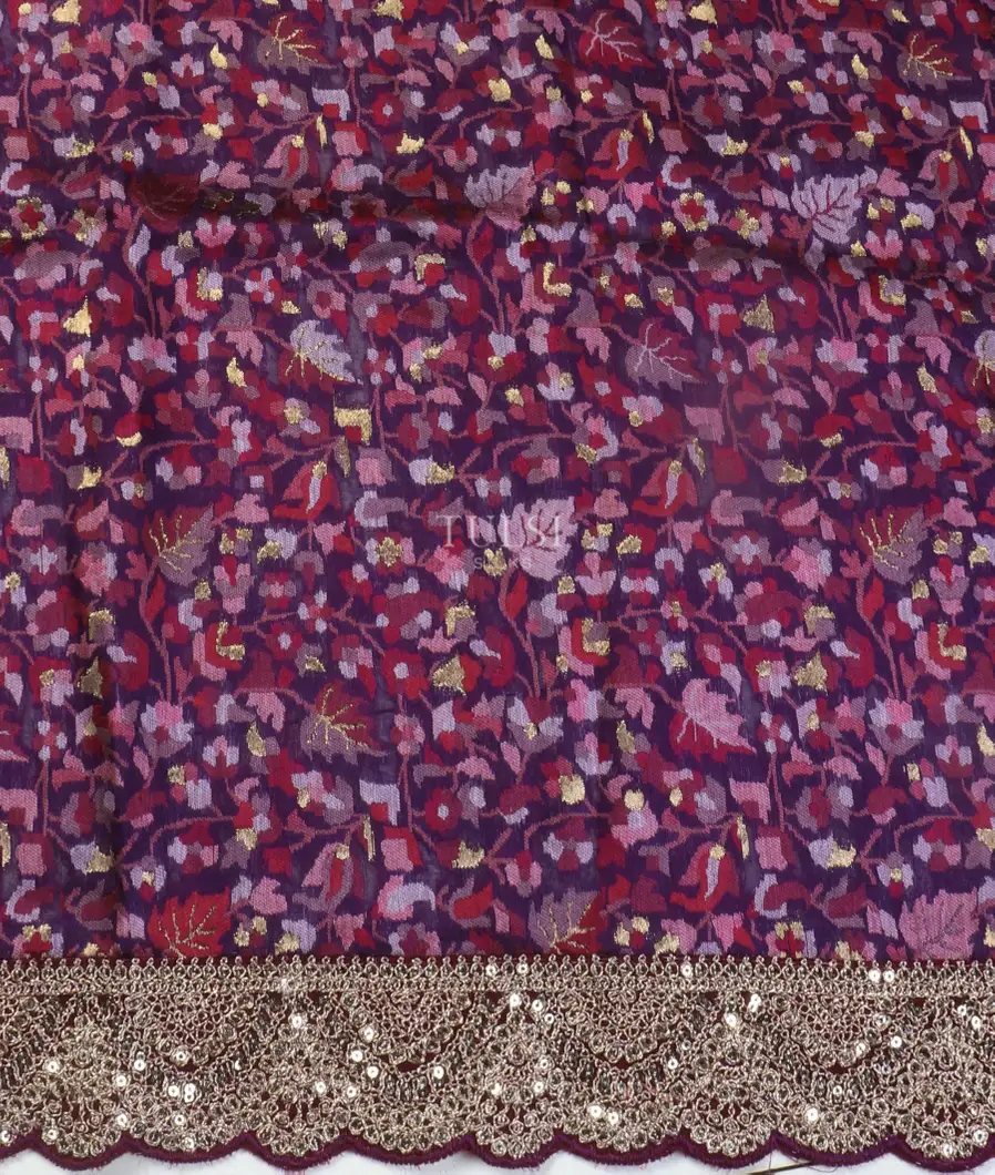 Purple Kora Tissue Organza Embroidery Saree T5316973