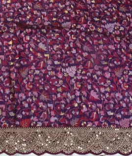 Purple Kora Tissue Organza Embroidery Saree T5316973