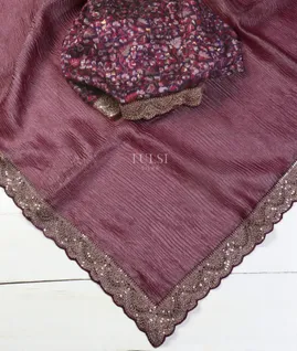 Purple Kora Tissue Organza Embroidery Saree T5316974