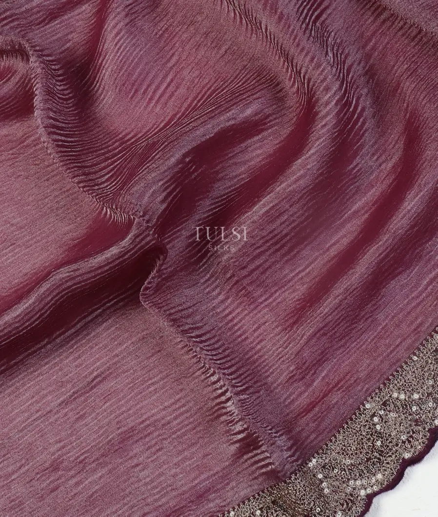 Purple Kora Tissue Organza Embroidery Saree T5316975