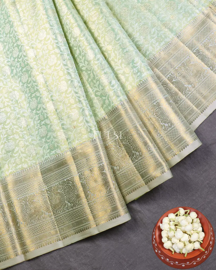 Light Green Tissue Kanjivaram Silk Saree T5273732