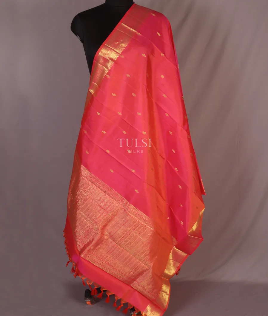Pinkish Orange Kanjivaram Silk Dupatta T4592882
