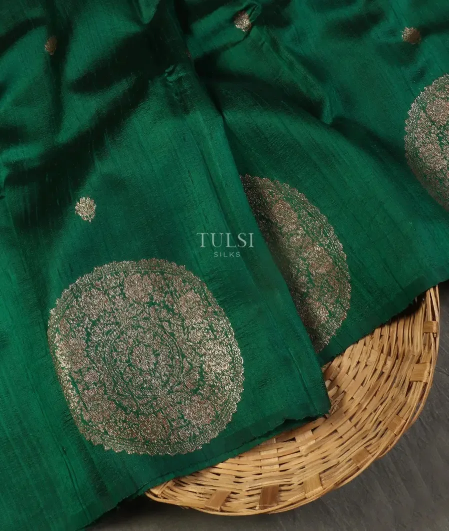 Bottle Green Banaras Tussar Saree T537843-image