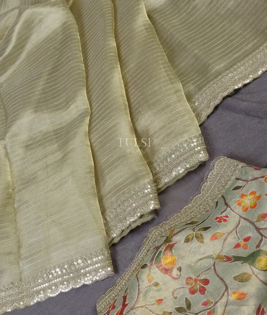 Green Kora Tissue Organza Embroidery Saree T5383222