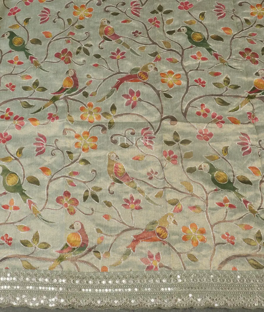 Green Kora Tissue Organza Embroidery Saree T5383223