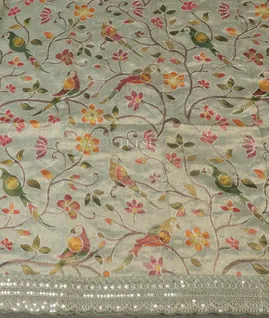Green Kora Tissue Organza Embroidery Saree T5383223