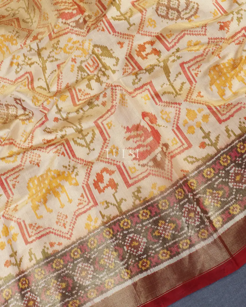 Beige Tissue Patola Silk Saree T5383014
