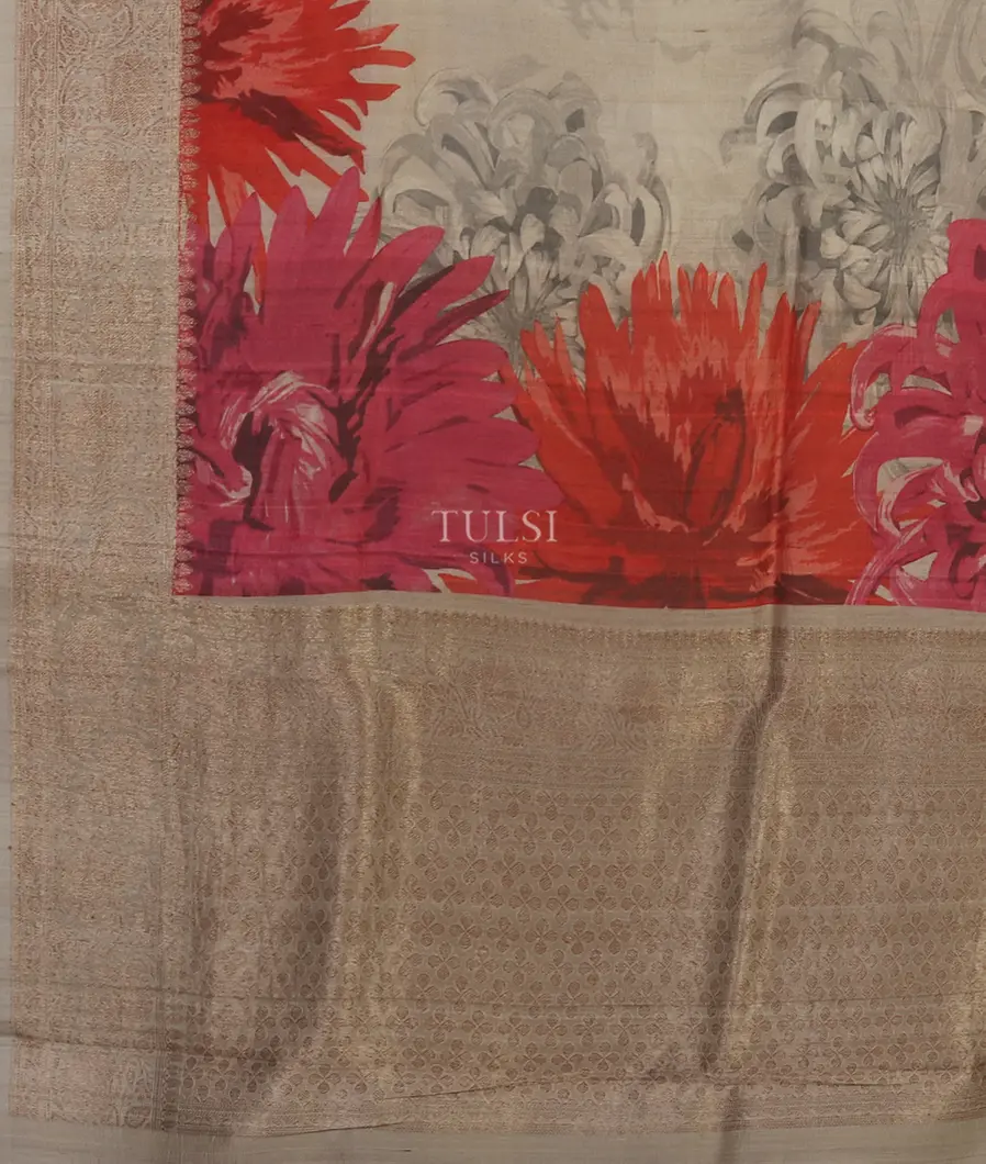 Light Grey Printed Banaras Tussar Georgette Saree T4546994