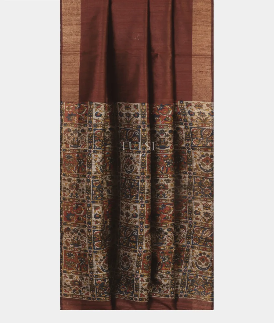 Brown Tussar Printed Saree T5250292