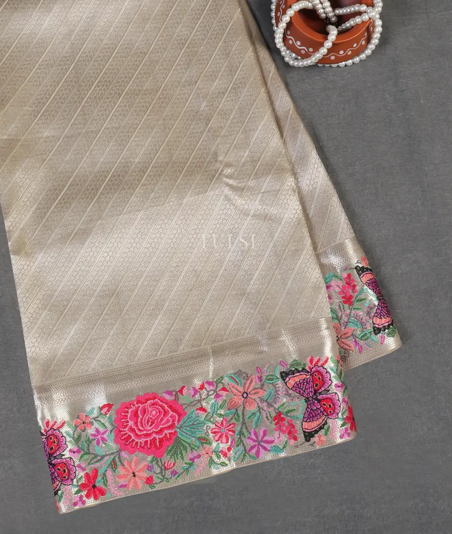 Grey Kanjivaram Embroidery Silk Saree T538359-image