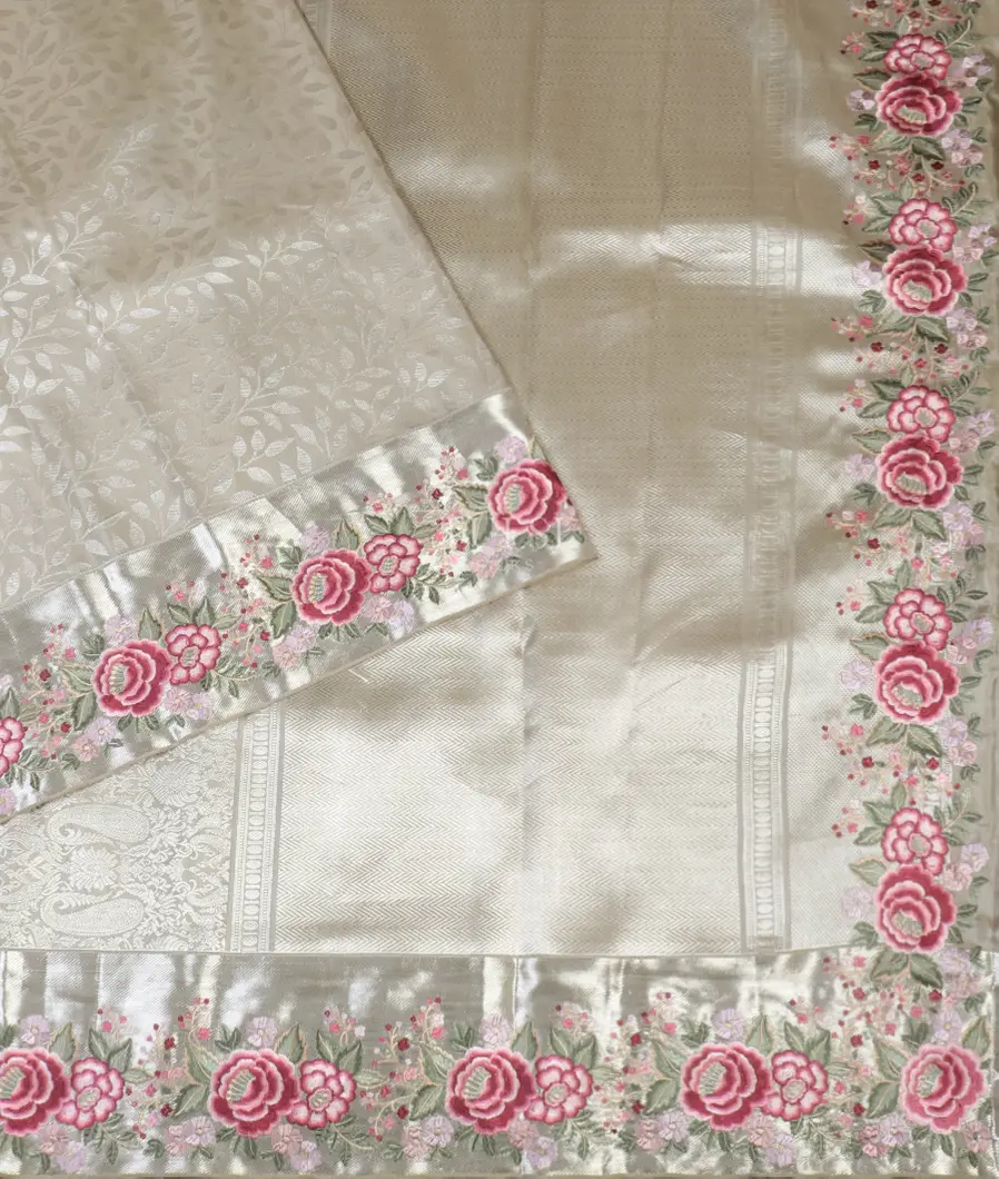 Grey Kanjivaram Embroidery Silk Saree T5383622